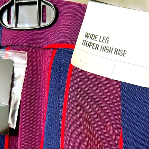 EXPRESS WOMEN PANTS SUPER HIGH RISE WIDE LEG NAVY AND DARK RED SIZE 2R NWT - Picture 5 of 6